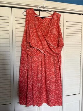 Lands end fit & flare Sleeveless Coral Printed Wrap-Front Dress